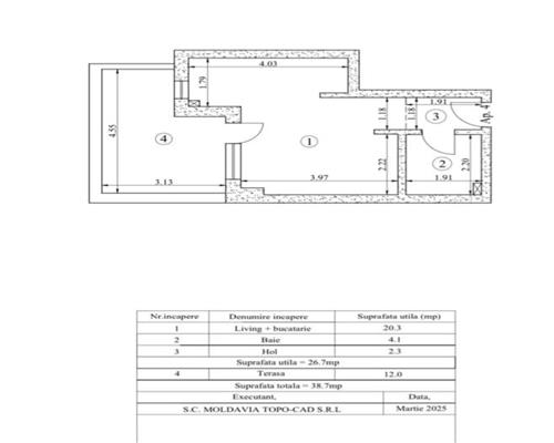 Apartament de vanzare cu 1 camera, Tatarasi: bloc nou, finalizat si intabulat