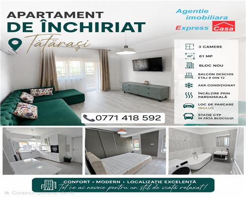 Apartament nou de inchiriat, 3 camere, Tatarasi